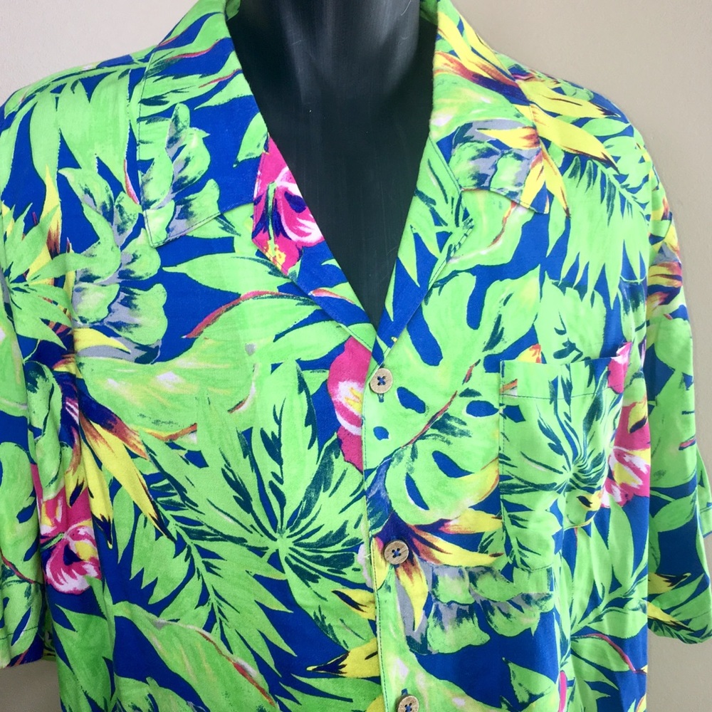 KING SIZE Mens Green Hawaii Print Shirt 2XL TALL